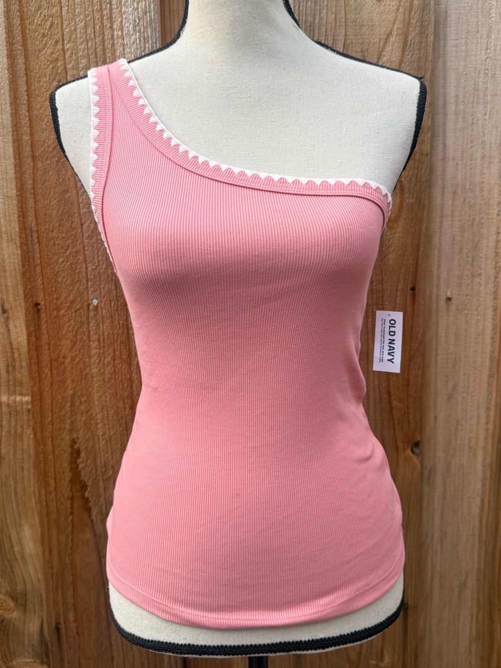 Old Navy Pink One-Shoulder Ribbed Tank with White Trim